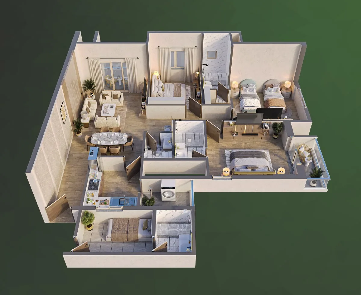 Isometric plan of the 3.5 BHK residence